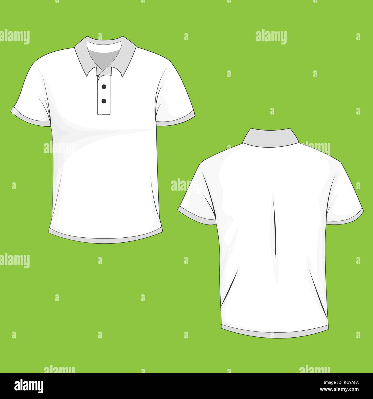 Polo blanc, t-shirt des maquettes, vues avant et arrière, isolé sur fond  vert. Polo Design, template et immersive pour imprimer. Illustration  vectorielle Image Vectorielle Stock - Alamy