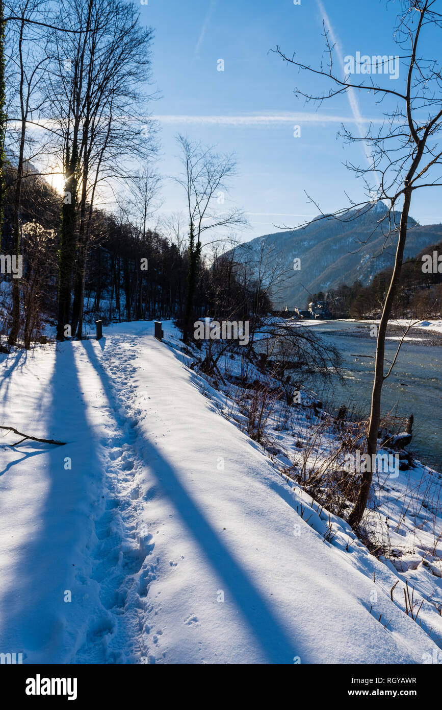 En hiver il Salzach, Bad Reichenhall, Allemagne Bavière Banque D'Images