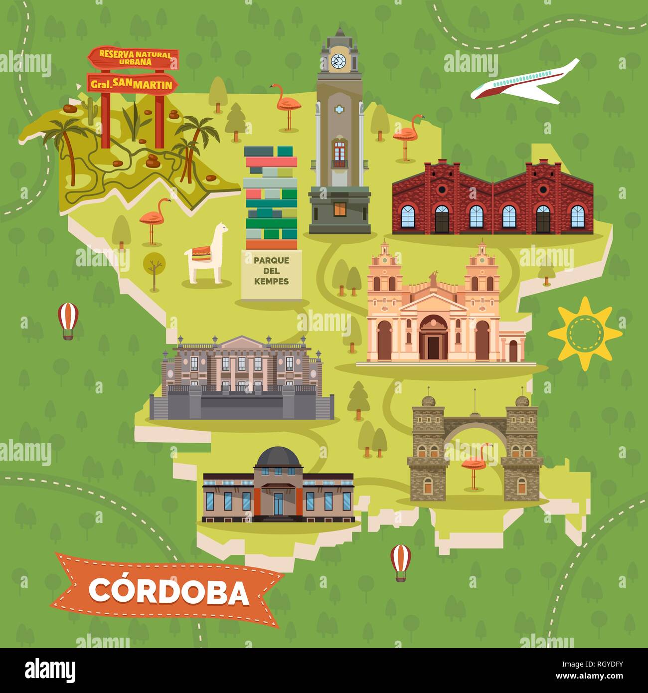 L'Argentine Cordoba site touristiques et monuments avec Illustration de Vecteur