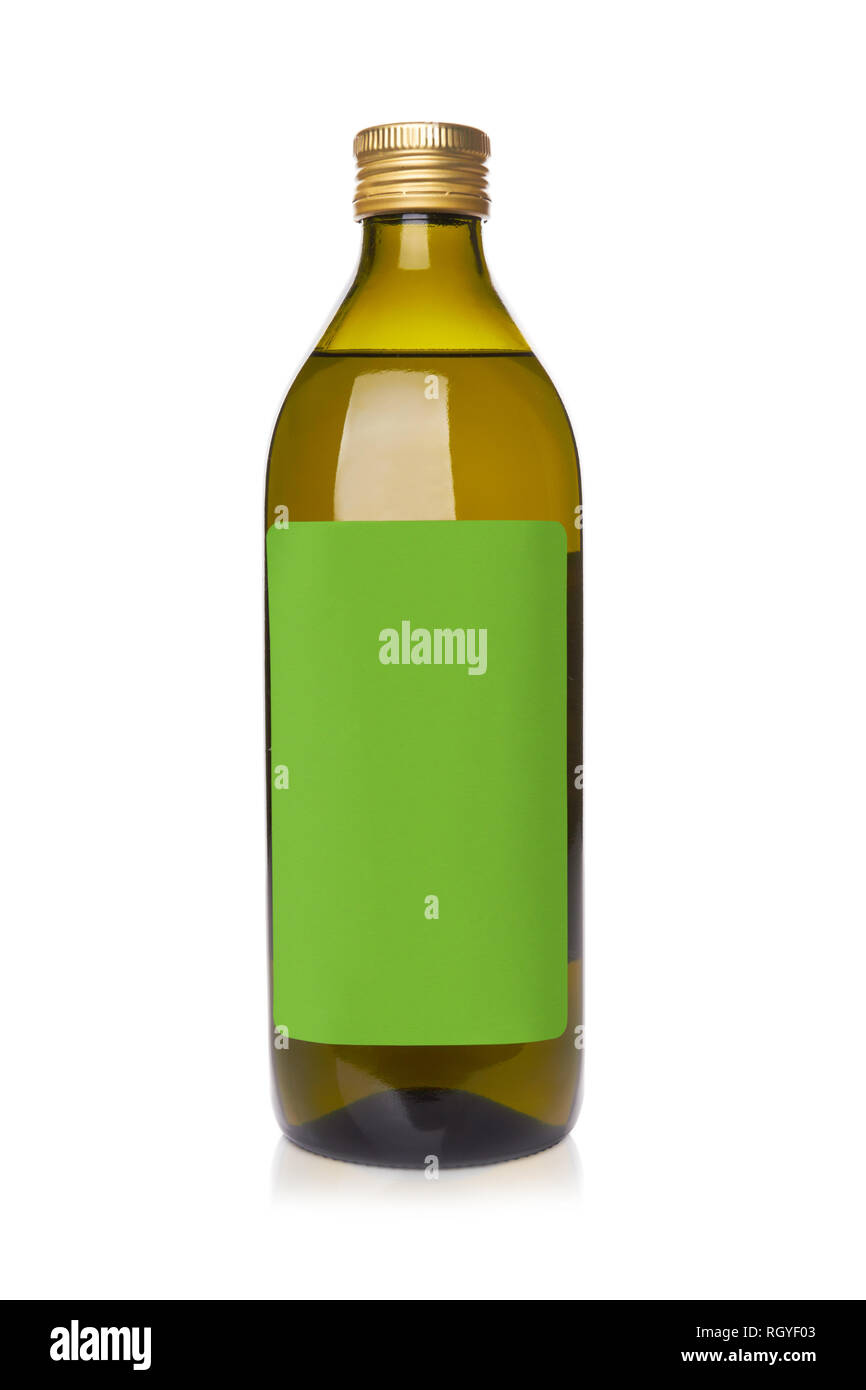 Bouteille d'huile d'olive isolé sur fond blanc Banque D'Images