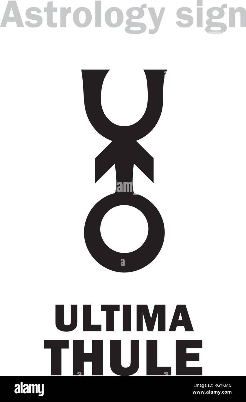 Alphabet d'astrologie : "Ultima Thule" légendaire (île la plus au nord sur le bord du monde connu) - farthermost astéroïde dans le système solaire. Signe. Illustration de Vecteur