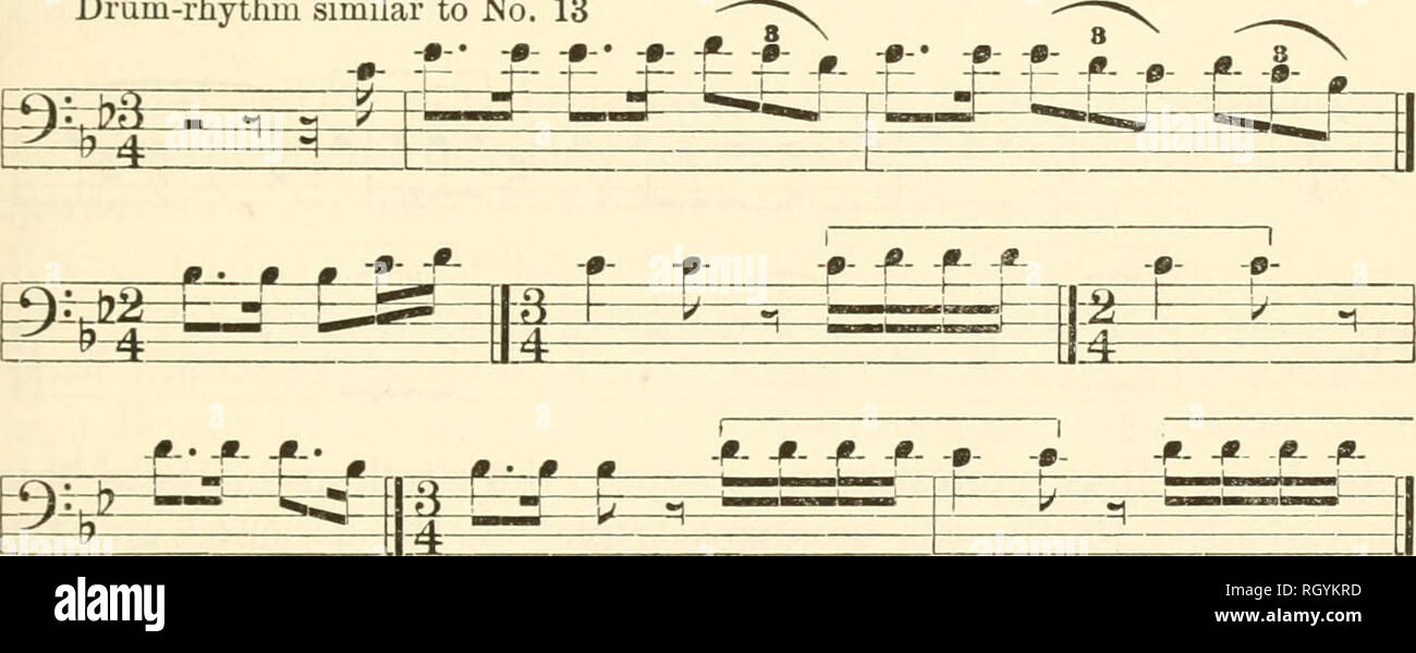 . Bulletin. De l'ethnologie. Densmoue] NOOTKA ET MUSIQUE 81 QUILEUTE substitution de deux mesures dans la répétition comme indiqué dans la transcription. La mélodie est basée sur la quatrième cinq tons de l'échelle et contient une courte unité rythmique qui se produit fréquemment et fait partie des phrases plus longues. Il est équipé d'une boussole de sept tons et est un animé, intéressant melody avec un mouvement constant. Le rythme du tambour se composait de croches mais le tambour, à l'occasion, ajouté un battement et joué trois au lieu de deux croches, correspondant à un triplet dans le morceau. La chanson suivante est héréditaire dans la famille des H Banque D'Images