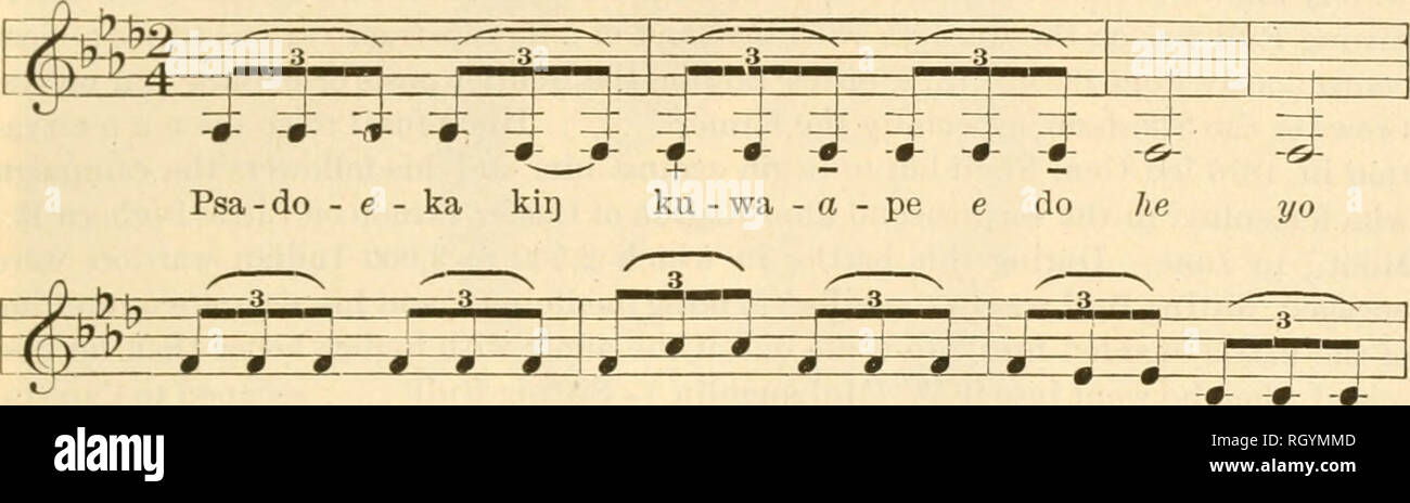 . Bulletin. De l'ethnologie. DEN"iMOnE] MUSIQUE Teton Sioux 457 no 192. Chanson en l'honneur de poisson rouge (catalogue no 673) chanté par poisson rouge (pi. 74) Voix J  =80 J Z = 80 Tambour Drum-rythme semblable à n° 193 E^ES Ku - va - a - pe e e ku - va - a - pe e e ku - wa - a - e pe e ^^^^ -J- - -4- ^ ^ ^ ku-wa-a-pe e e ku-wa-a-pe e te - e - haq ku-wa - a - e pe. Ho-ga - ai} - du-zt - ta Psa-N - O - un kiij ka na-ziij yam-pi e e ^^ T i i. i Un^ ^^ -0- -0- -0- -0- -^ ^ ^ TT na - zir) yam - pi e e V -il te - e - hai] ku - wa - un pe e ^5 #  -#  ; -f- ^ ^- -0 -0- -0- -•- -(Sl- -6- mip - n - 0 - ka kii] ku - wa - a - pe e Banque D'Images