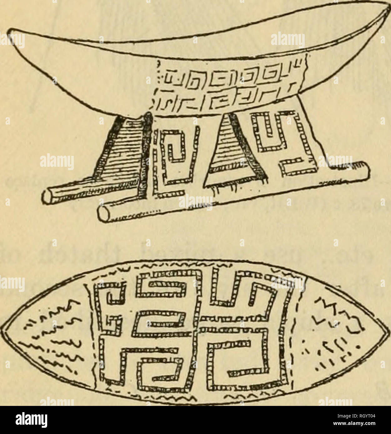 . Bulletin. De l'ethnologie. 28 BUKEAU of American Ethnology (bull. 91 323. La ligne 8 après avoir ajouter les feuilles (fig. 23, A). À la fin de la section Ajouter : Le chaume de certaines maisons Wapishana vers la tête du Kuyuwini manicol de peut-être, mais est employée dans une troisième voie. La moitié de la lame de chaque feuille est en elle-même avec une tresse à simple ou double fuseaux jusqu'à environ trois-quarts de sa longueur, lorsque la natte est lié. La vannerie a, bien sûr, a commencé à la base de la feuille. Chaque feuille tressé est fixé verticalement, haut et bas, pour les lattes sur les chevrons. À partir de la droite vers la gauche, la moitié sans nattes o Banque D'Images