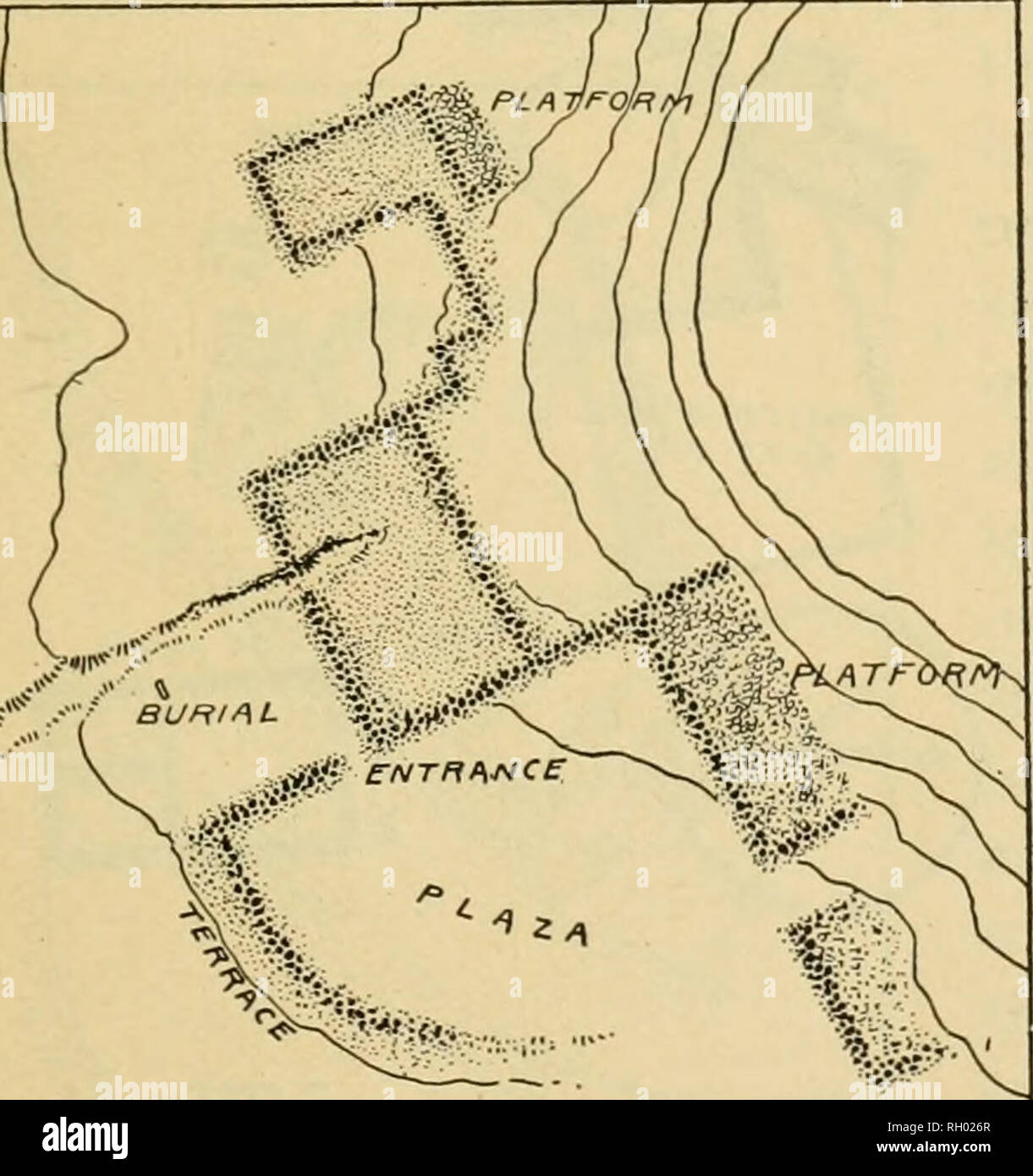 . Bulletin. De l'ethnologie. "Â¢mo,,, '',itm&amp ;, "â "^^VSTRVm^ Fig. 30. N° Plan de ruine 80, Spur ranch. sous une haute falaise au dessus de l'astragale. Presque pas de murs restent au-dessus des débris et de grandes masses de roches tombées dans certaines des maisons. Certains poteaux de bois sont dans les ruines. Des fouilles ont été faites ici par R. M. G. Dill, Esq., il y a quelques années, et en 1004 par l'écrivain. Sur la falaise lisse pictogrammes sont en rouge, les sujets représentés être entre autres le soleil et la montagne lion. (PI. iv, b.) n° 79. Pueblo.âOn Rita Blanca, à environ 2 miles au nord de la SPU Banque D'Images