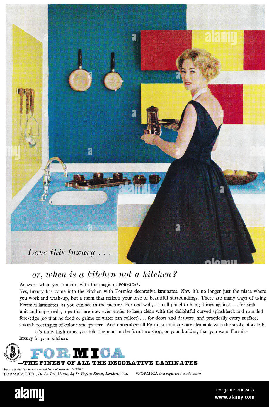 1961 La publicité pour les surfaces de travail en plastique stratifié  Formica Photo Stock - Alamy