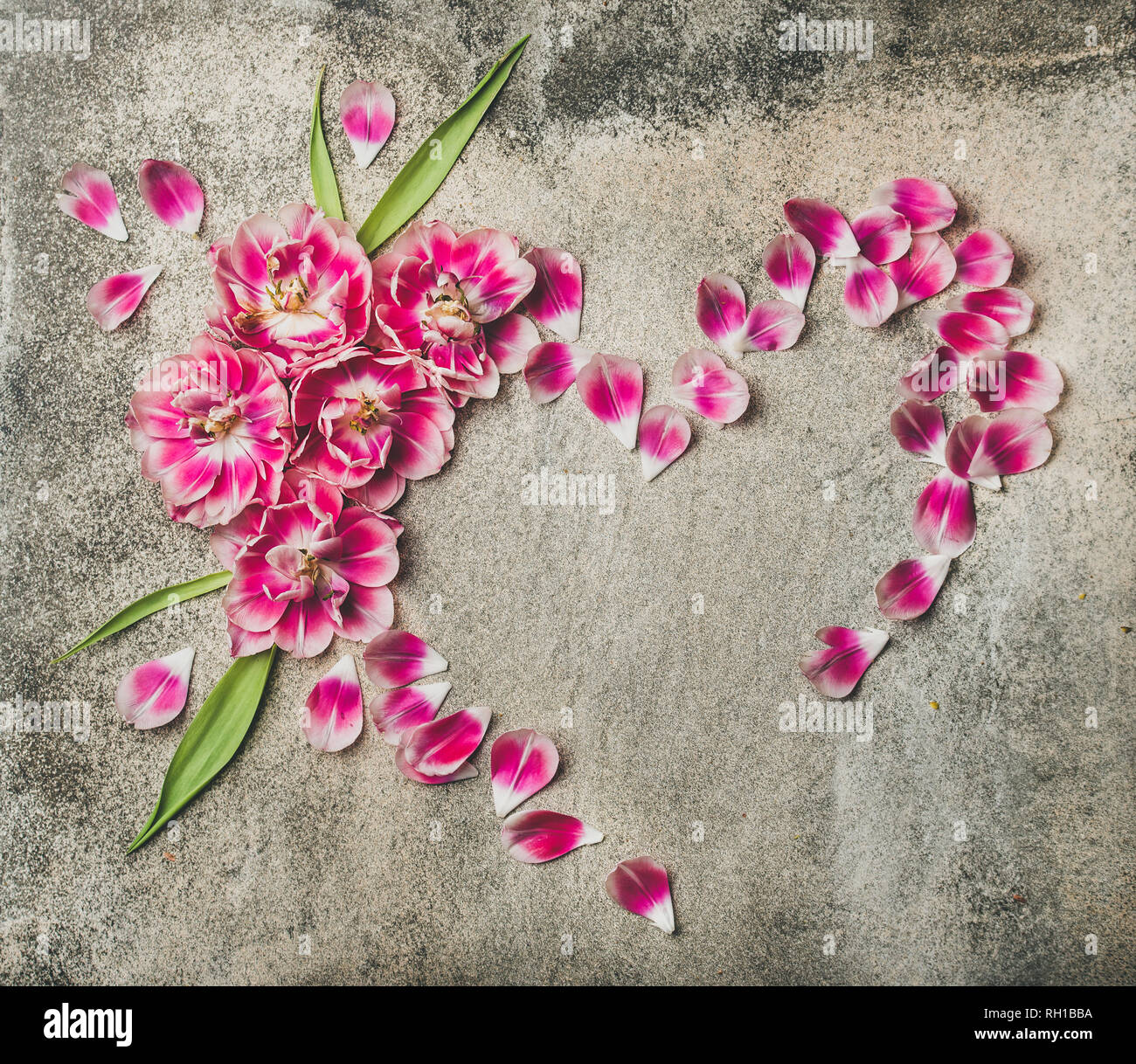 Cadre en forme de coeur de tulipe rose pétales de fleurs Photo Stock - Alamy