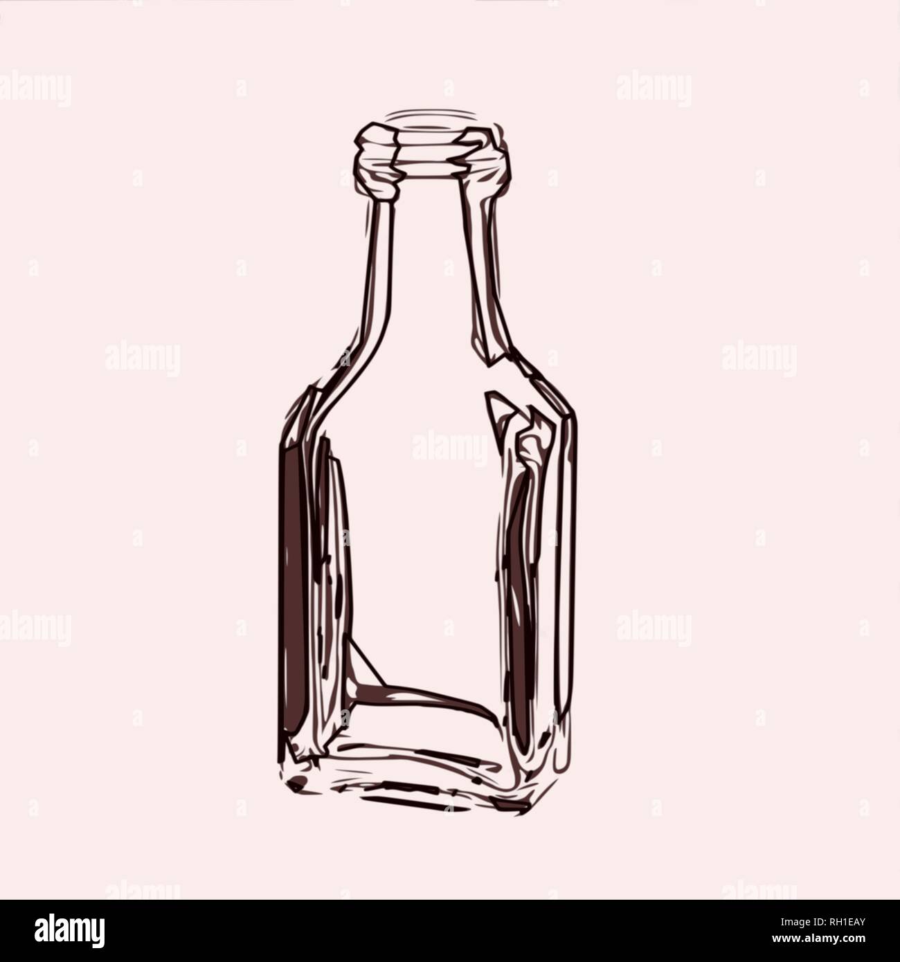 Bouteille en verre carré vide, lisse couleur croquis, vector illustration Illustration de Vecteur