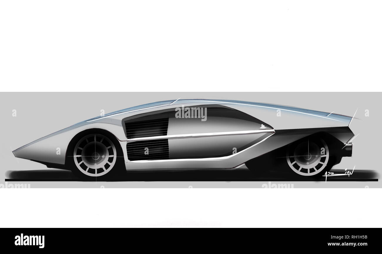 Lancia Stratos Zero Art numérique Dessin voiture Banque D'Images