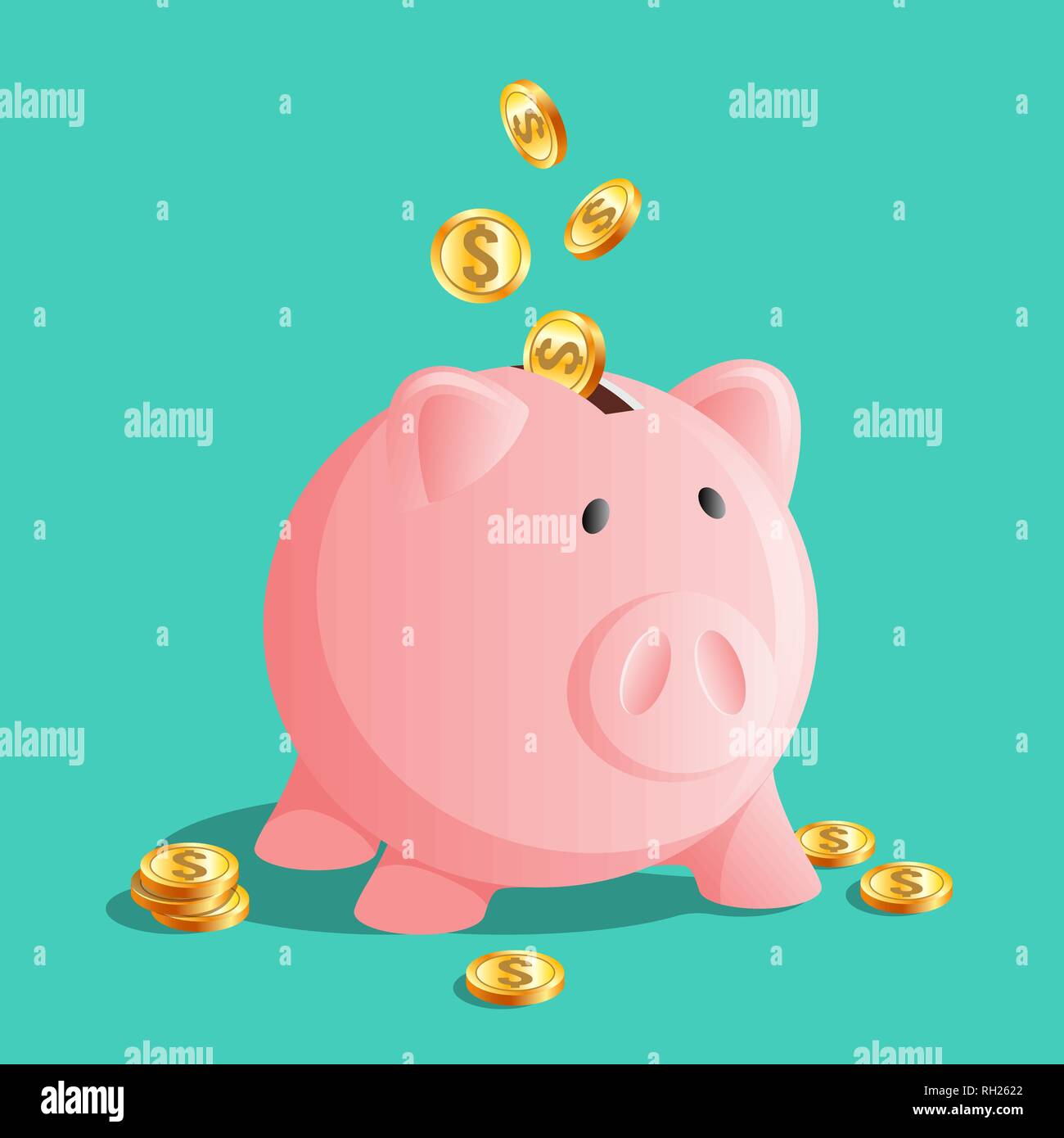 Pink piggy bank icône, tirelire avec pièces froides Illustration de Vecteur