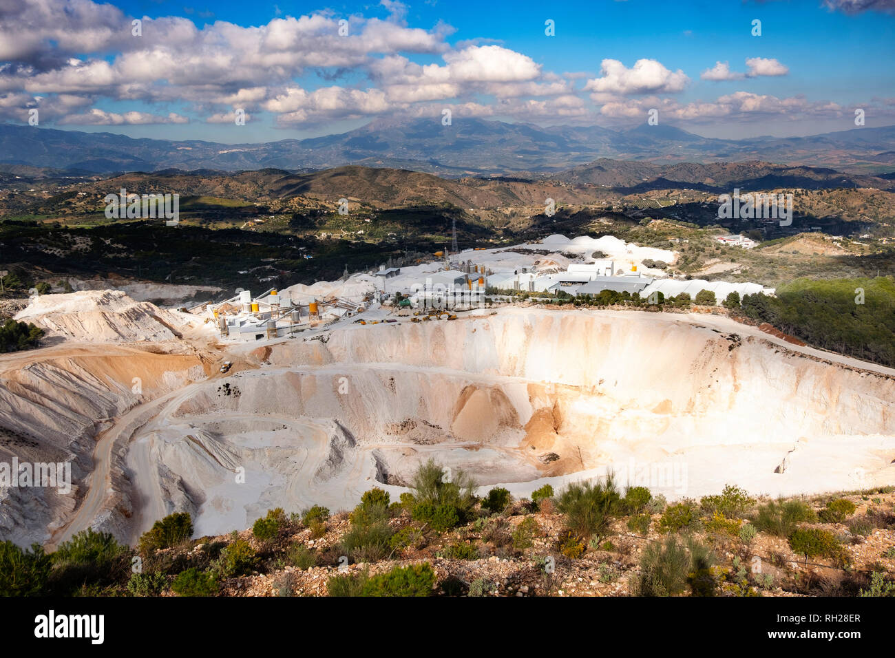 Carrière globale, d'une pièce de monnaie. Valle del Guadalhorce. La province de Malaga, Andalousie. Espagne Europe Banque D'Images