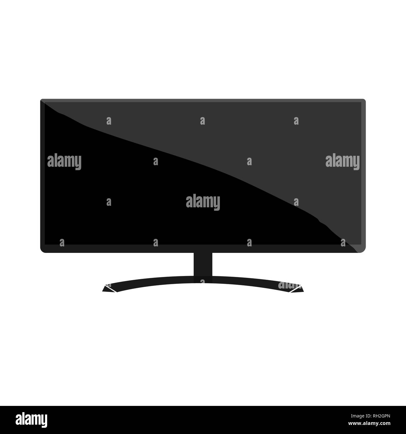 Moniteur noir ultra large sur support. Modèle plat. Grand écran. Les composants de l'ordinateur. Isolé sur fond blanc. Vector illustration. Illustration de Vecteur