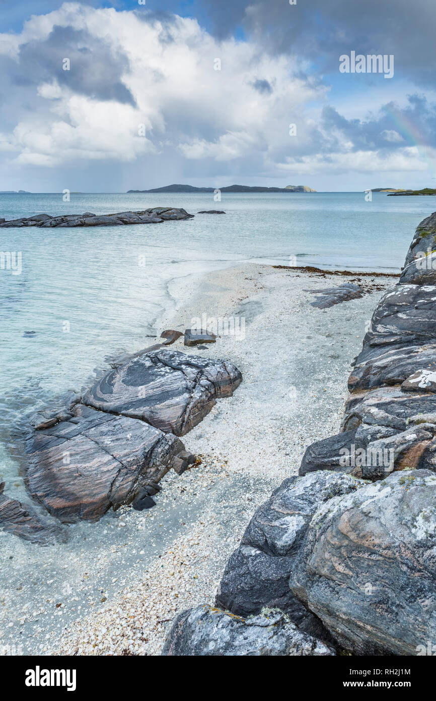 Paysage idyllique à marée basse, à l'île de Barra, îles Hébrides, Ecosse, Royaume-Uni Banque D'Images