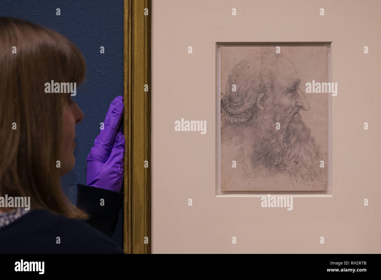 Une Galerie Sous Ajuste La Tete D Un Vieil Homme Barbu De Profil C 1517 18 Comme 12 Dessins De Leonard De Vinci Expose Au Birmingham Museum Art Gallery Avant L Ouverture D Une Exposition