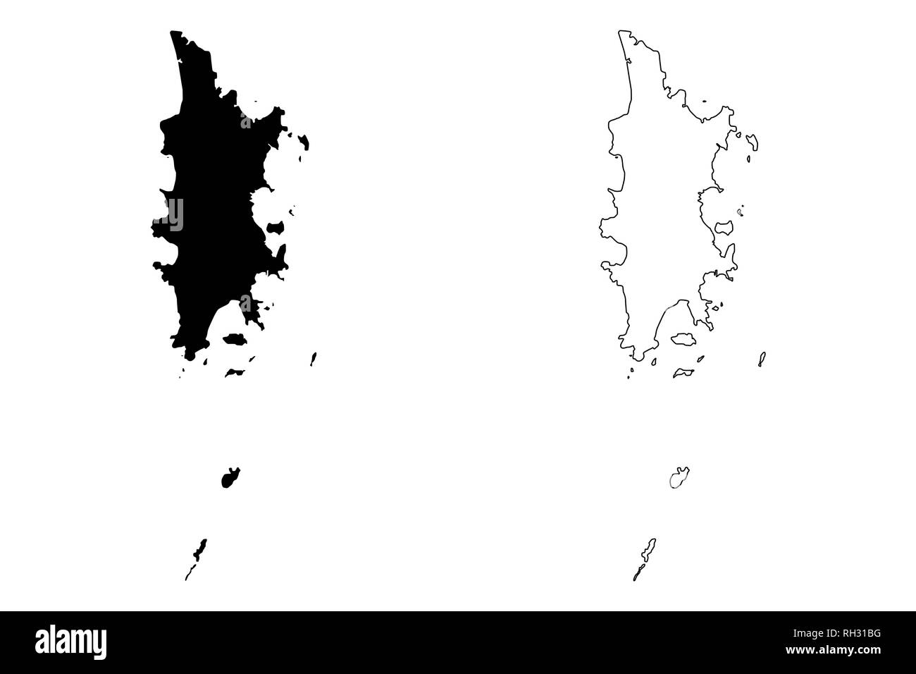 Province de Phuket (Royaume de Thaïlande, Siam, Provinces de la Thaïlande) map vector illustration, scribble sketch carte de l'île de Phuket Illustration de Vecteur