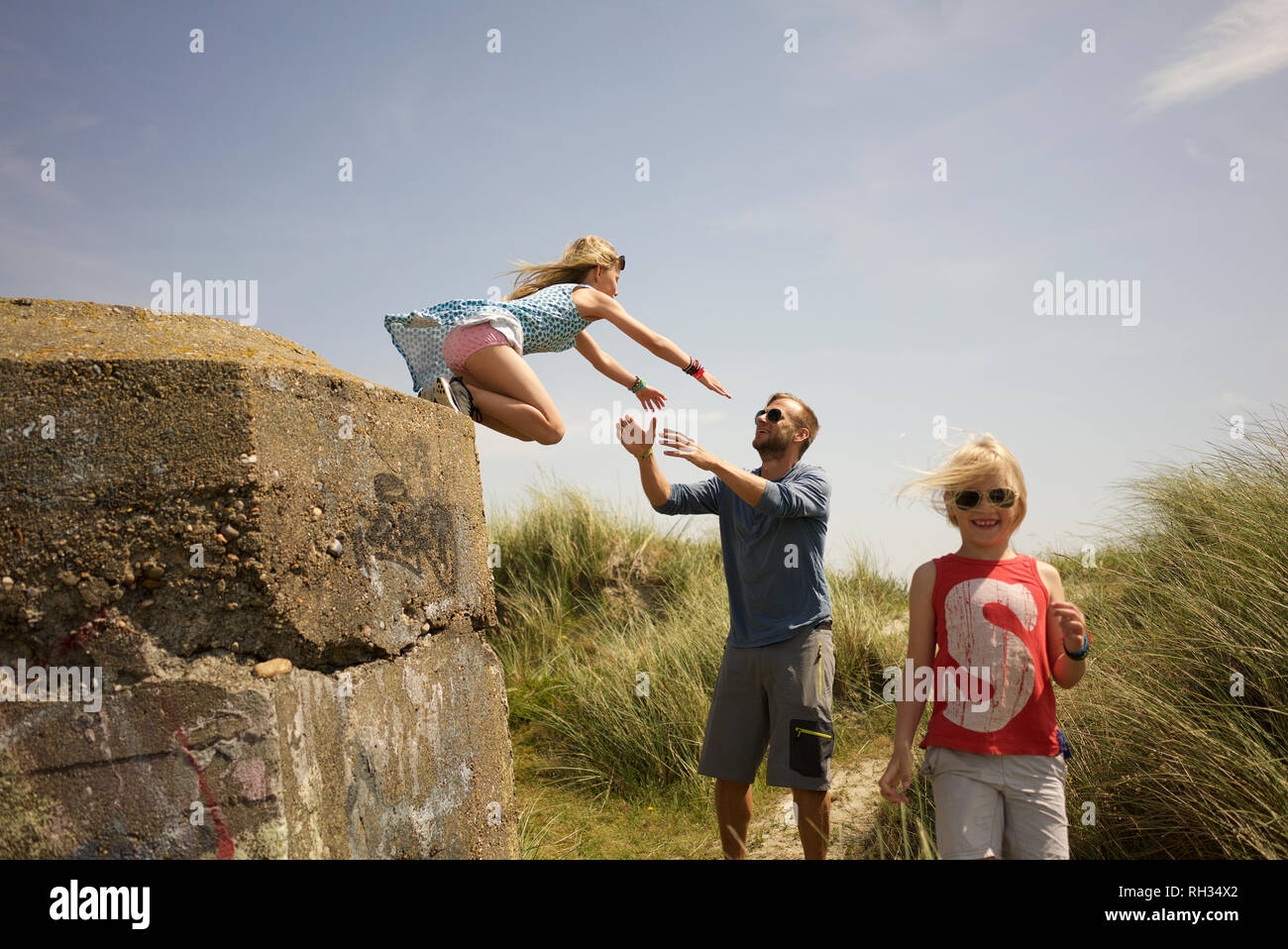 Père avec ses filles Banque D'Images