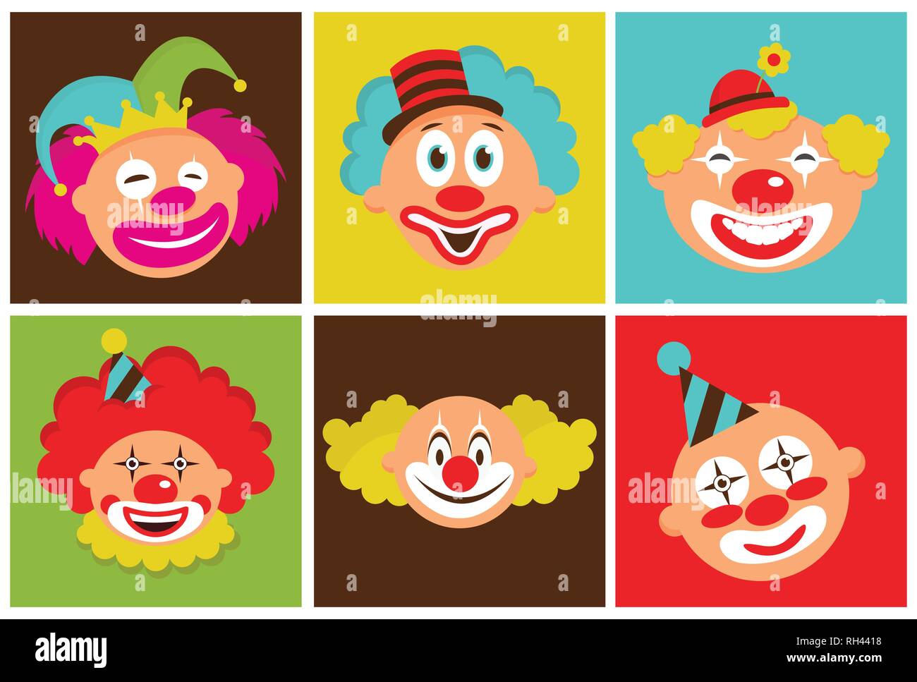Ensemble de têtes de clown coloré. vector illustration Image