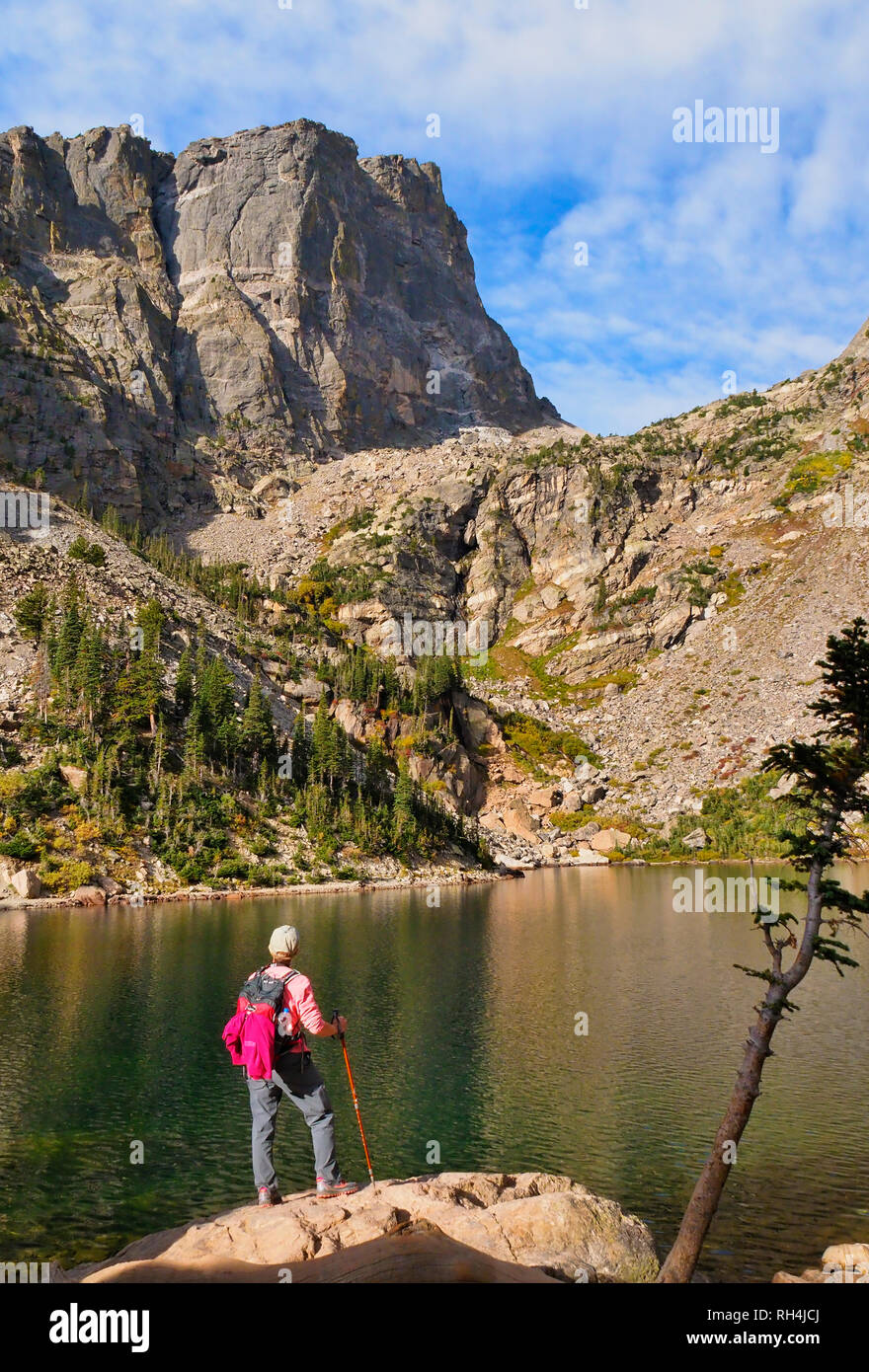 Le lac Emerald, Dream Lake Trail, Rocky Mountain National Park, Estes, Colorado, USA Banque D'Images