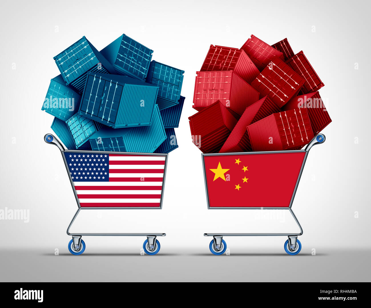 Négociations commerciales Chine États-Unis comme un concept d'affaires USA Chinois lutte comme une guerre commerciale et tarifaire différend sur les importations et les exportations de l'industrie. Banque D'Images