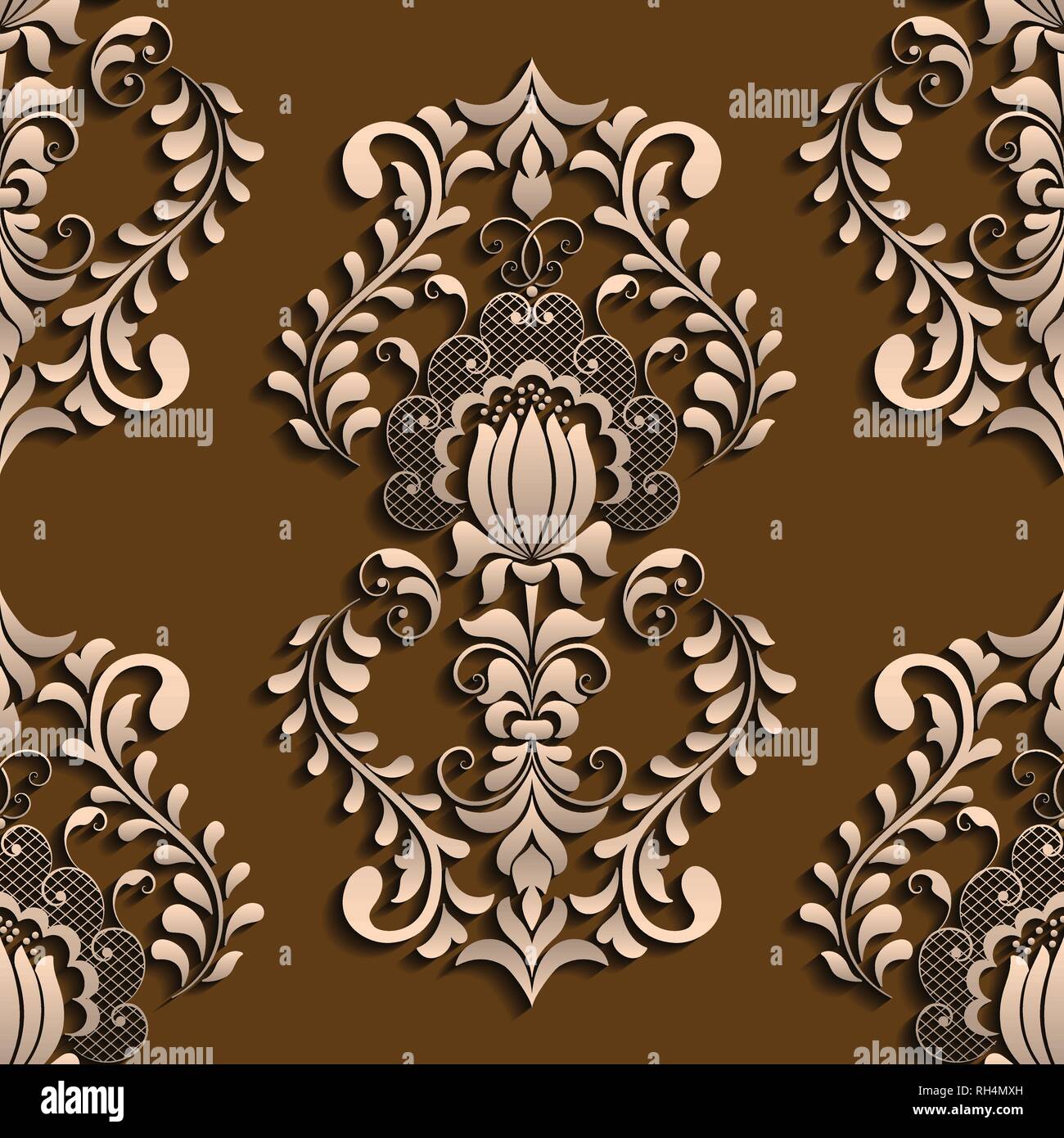 Coupe papier foncé 3D, Vector damask motif transparent. Luxe élégant de la texture pour l'intérieur, , mur et sol en modèle 3D Illustration de Vecteur