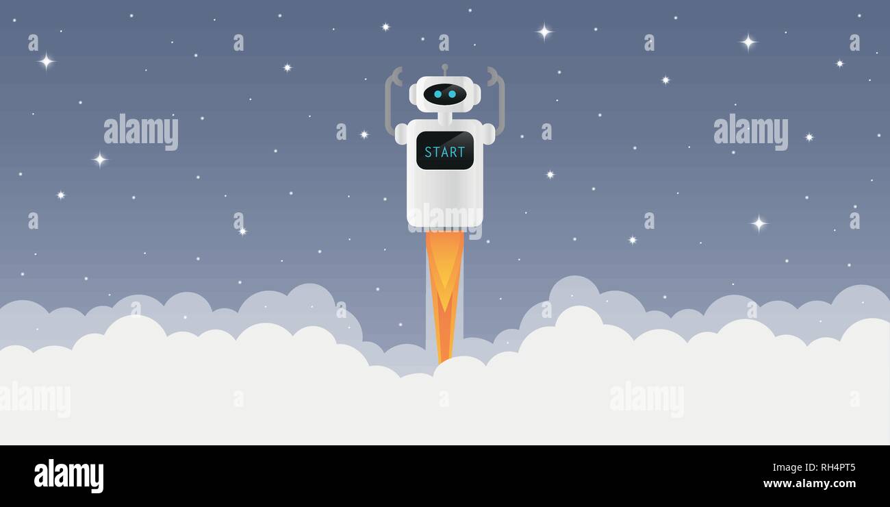 Lancement du robot dans l'espace avec starry sky vector illustration EPS10 Illustration de Vecteur