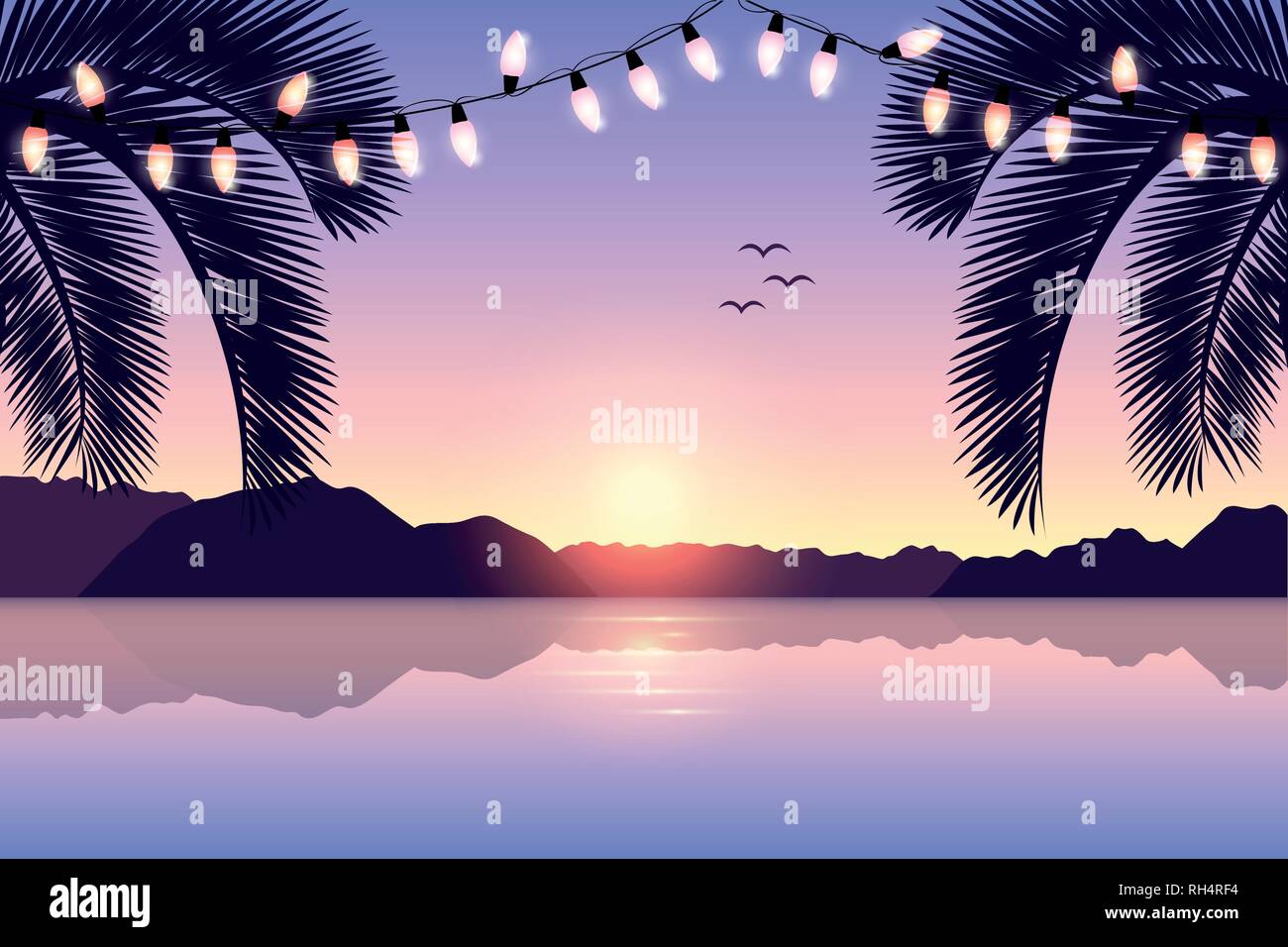 Paradise beach des vacances carte postale avec fairy lights vector illustration EPS10 Illustration de Vecteur