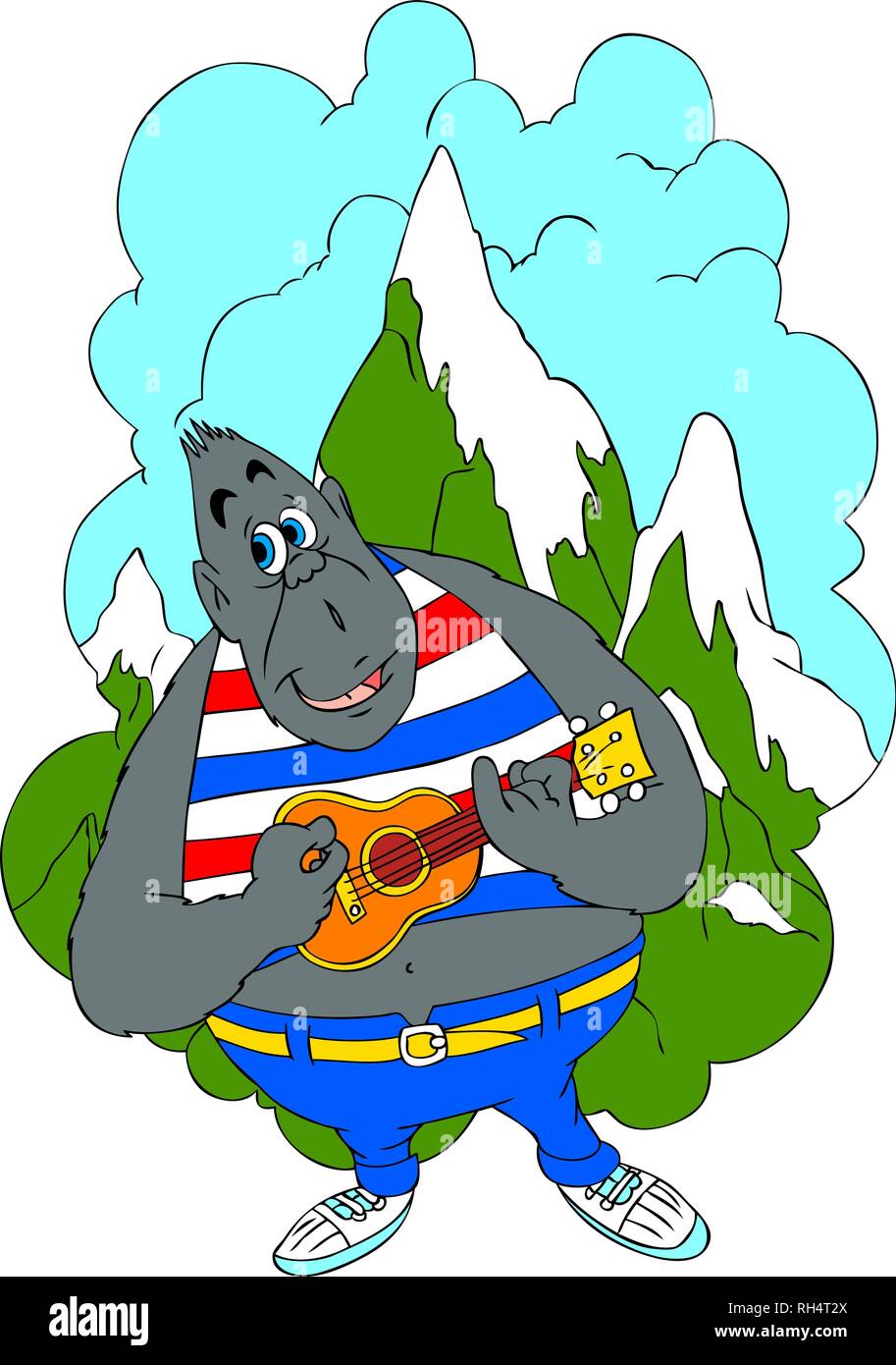 Vector illustration d'un dessin de gorilla playing guitar Illustration de Vecteur