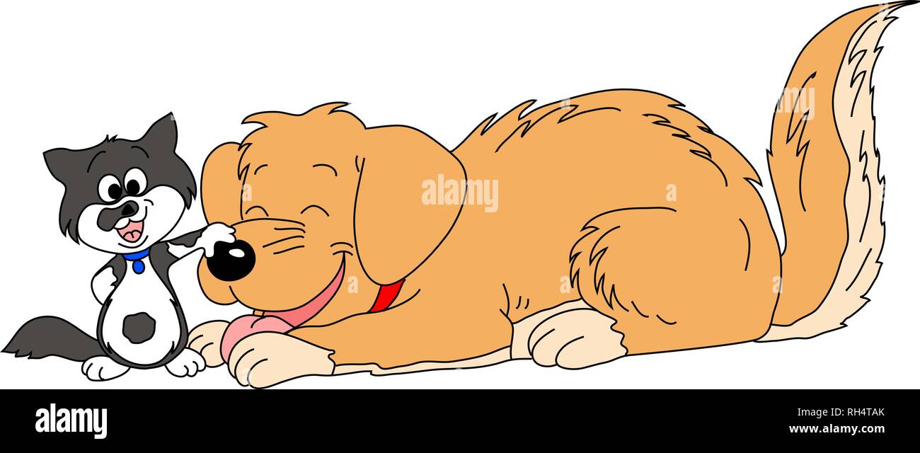 Cartoon chat de flatter son chien vector illustration Illustration de Vecteur