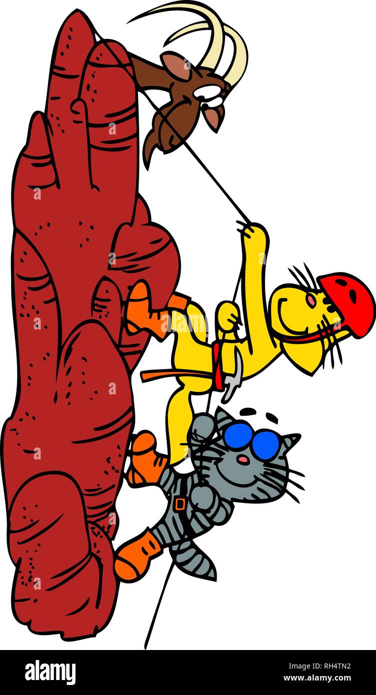 Vector cartoon illustration de deux chats de grimper une montagne Illustration de Vecteur