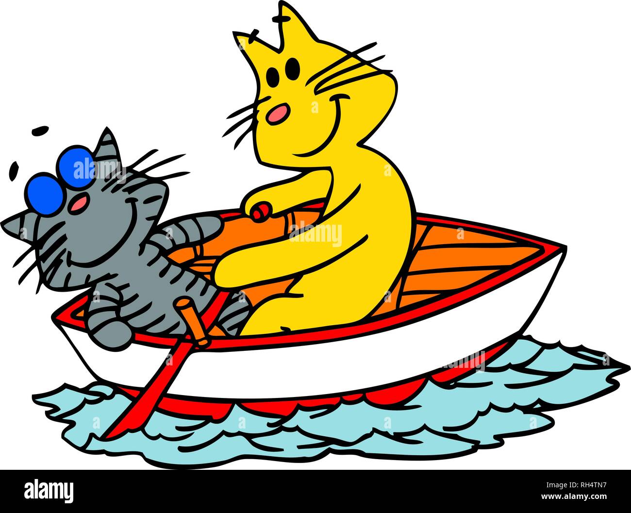 Vector cartoon illustration de deux chats voyageant sur un petit bateau Illustration de Vecteur