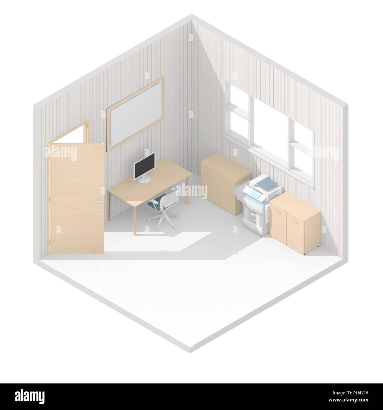 Le rendu 3D isométrique illustration de brown bureau meublé Banque D'Images