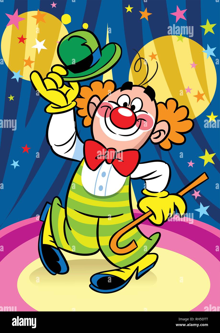 Redhead, joyeux clown effectue au cirque arena Illustration de Vecteur