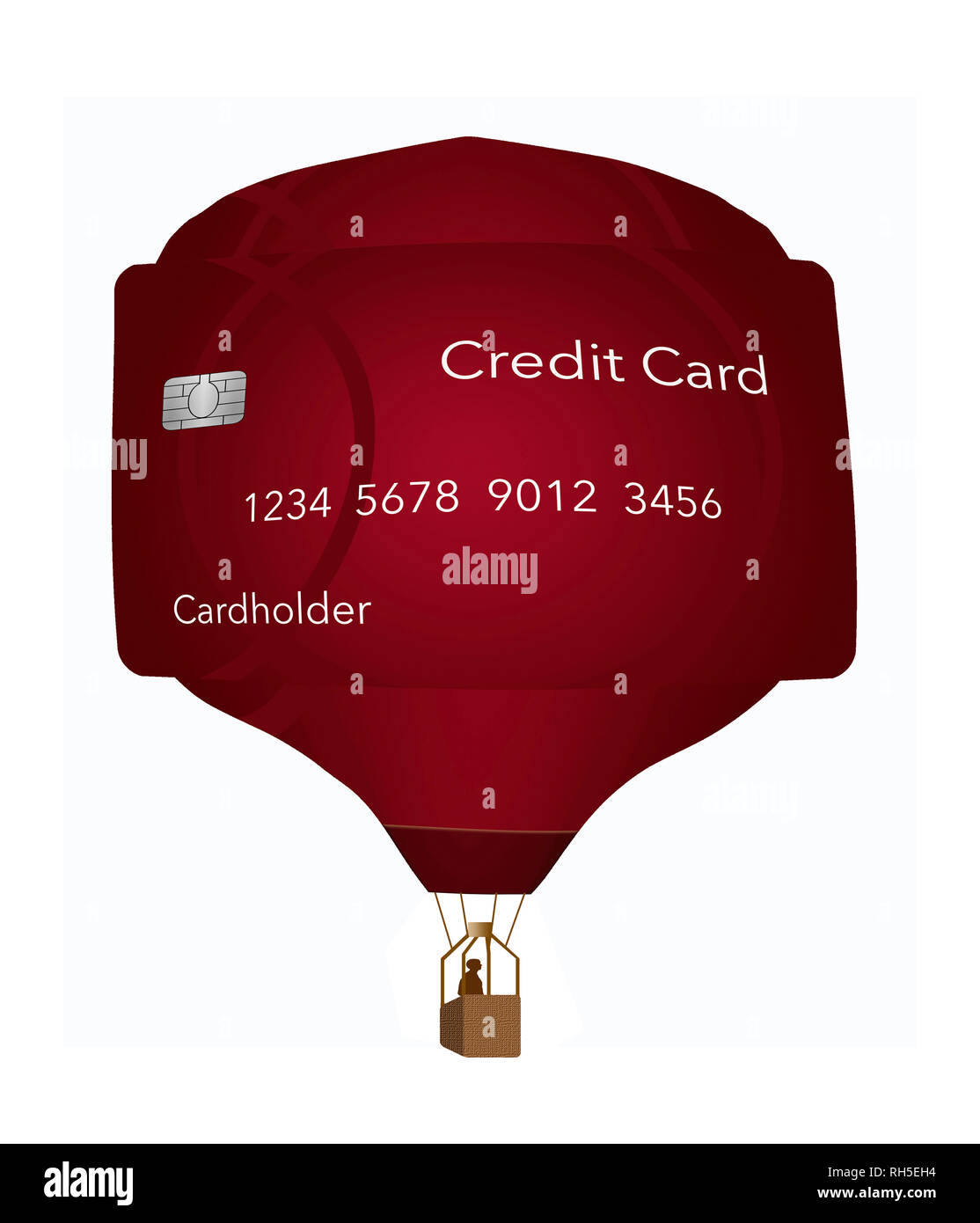 Ballons à air chaud qui ressemblent à des cartes de crédit cartes pour illustrer avec amusement, vacances, voyages et aventures. C'est une illustration. Banque D'Images