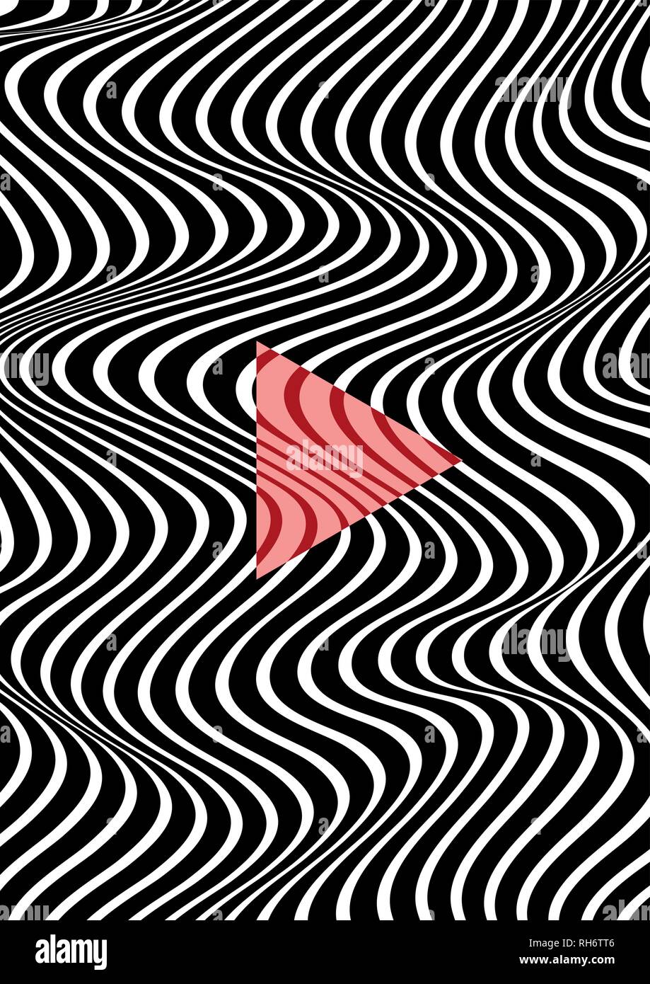 Résumé motif géométrique ondulée verticale. Texture vecteur noir et blanc avec des rayures, des vagues. L'élément flèche rouge au milieu. L'effet 3D dynamiques, il Illustration de Vecteur
