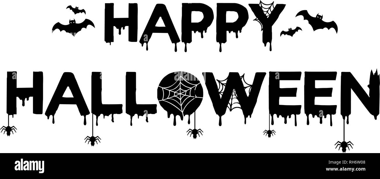 Vector affiche avec type d'Happy Halloween avec bat, spider et web isolé sur fond blanc. Pour la bannière, carte de vœux, invitation à une fête Illustration de Vecteur