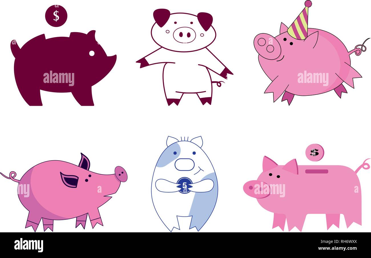 Joyeux Nouvel An chinois 2019 Signe du Zodiaque collection année du cochon mignon avec différents caractères pour utiliser arts carte de voeux. Illustration de Vecteur