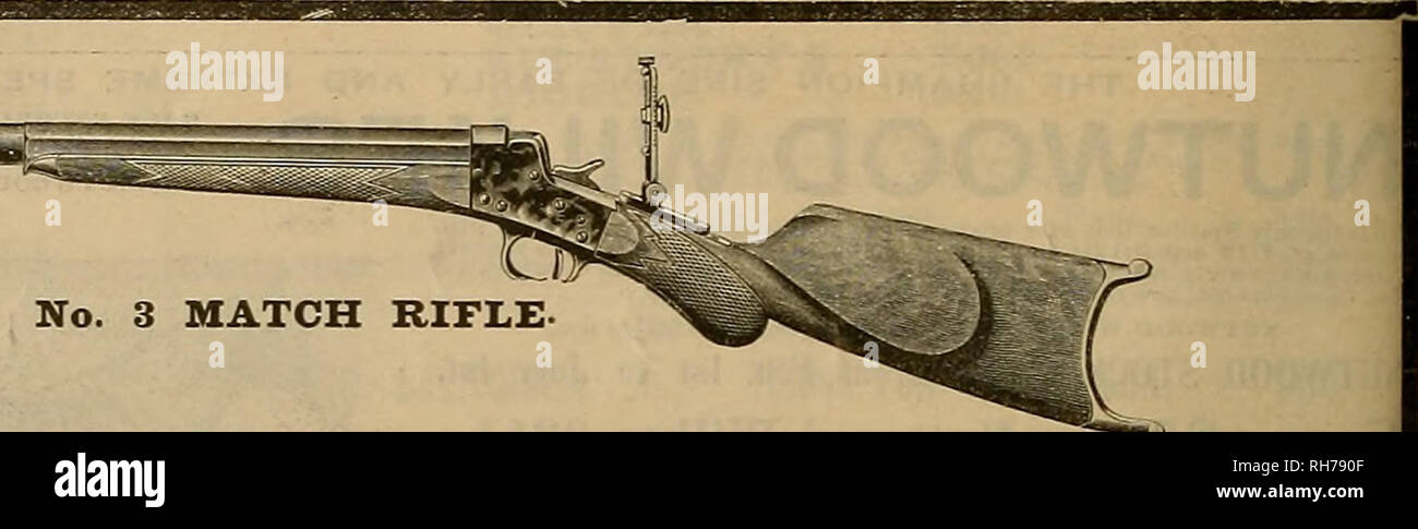 . Source et sportsman. Les chevaux. San Francisco, Californie Nous sommes maintenant l'ameublement. N°3 MATCH N°3 CARABINE REMINGTON CARABINE DE MATCH qui a acquis une telle popularité dans le milieu de gamme courte et de correspondances pour les éléments suivants : Les cartouches : 25-20. STEVENS 25-25, 32-40. 38-40, 38-50 et 40-65 [REMINGTON, et 32-40 et 38-55 MAELIN et Ballard. Cette carabine est expressément faite pour le tir sur cible, à de 200 à 500 mètres, et le fait qu'il a été adopté par la plupart des clubs carabine, après des tests minutieux et seyere, suffisamment de preuves de sa supériorité. REMINGTON ARMS COMPANY, 425-427, rue Market, SAN FR Banque D'Images
