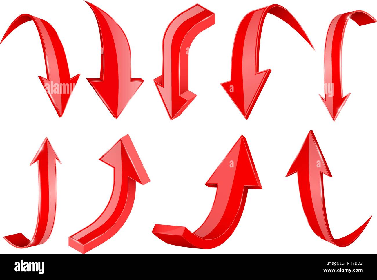 3d flèches rouge brillant. Ensemble d'icônes Haut et Bas Illustration de Vecteur