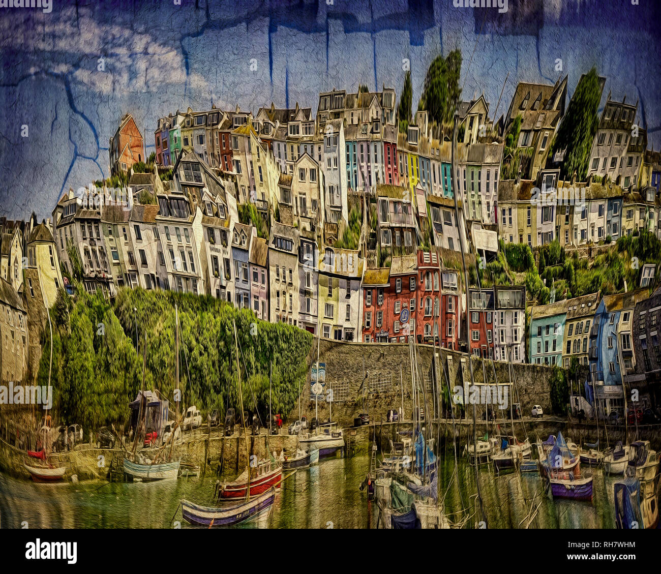 L'ART NUMÉRIQUE : le port (Brixham, Devon, Grande Bretagne) Banque D'Images