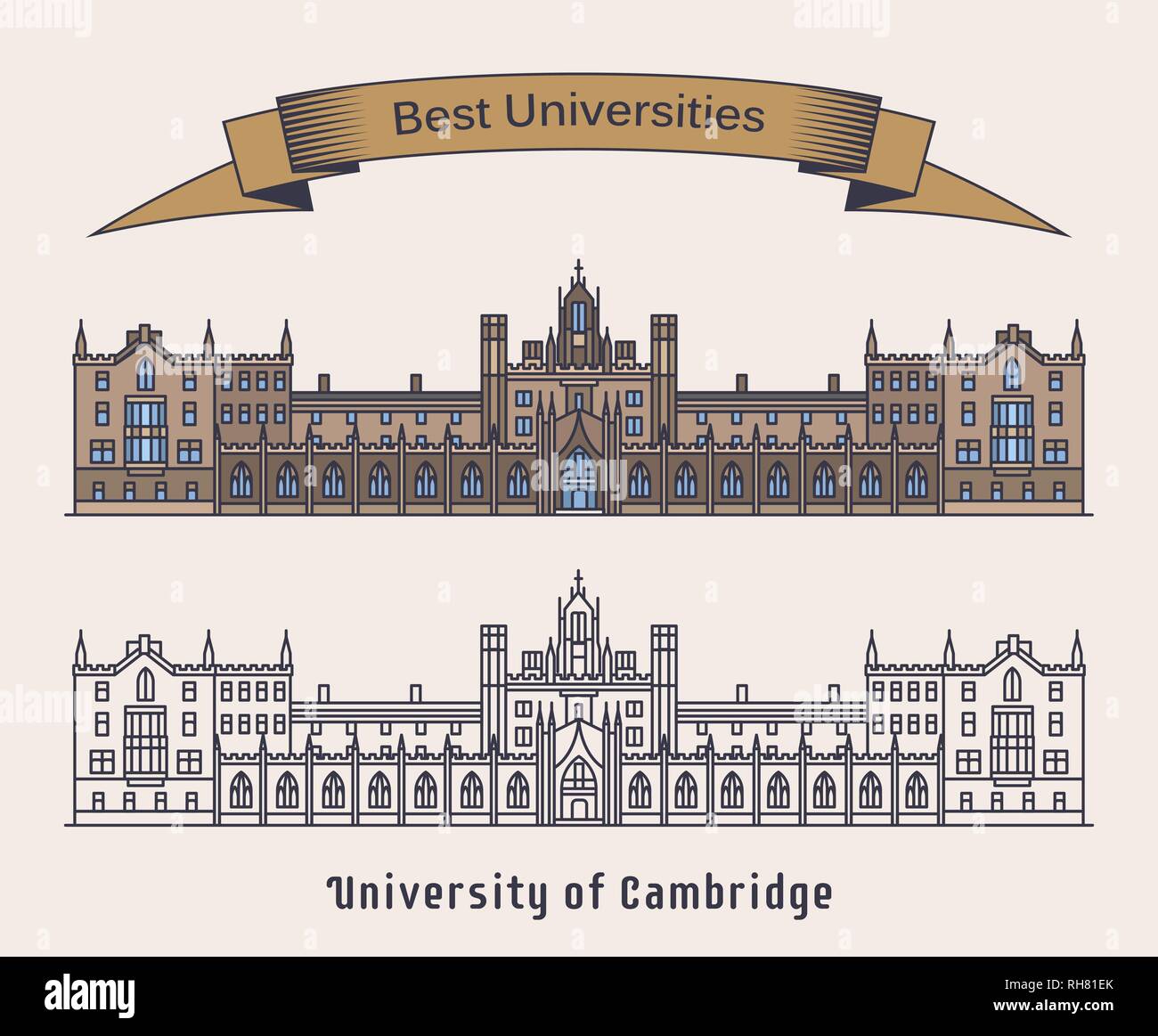 Bâtiment de l'Université de Cambridge. Architecture Illustration de Vecteur