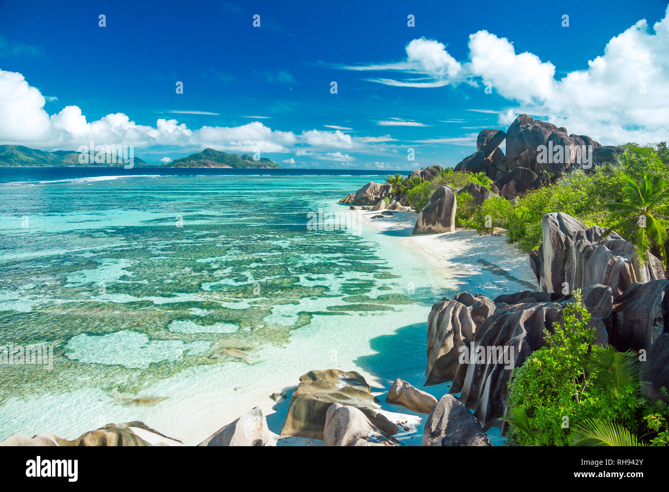 La plus belle plage des Seychelles - Anse Source d'Argent Banque D'Images