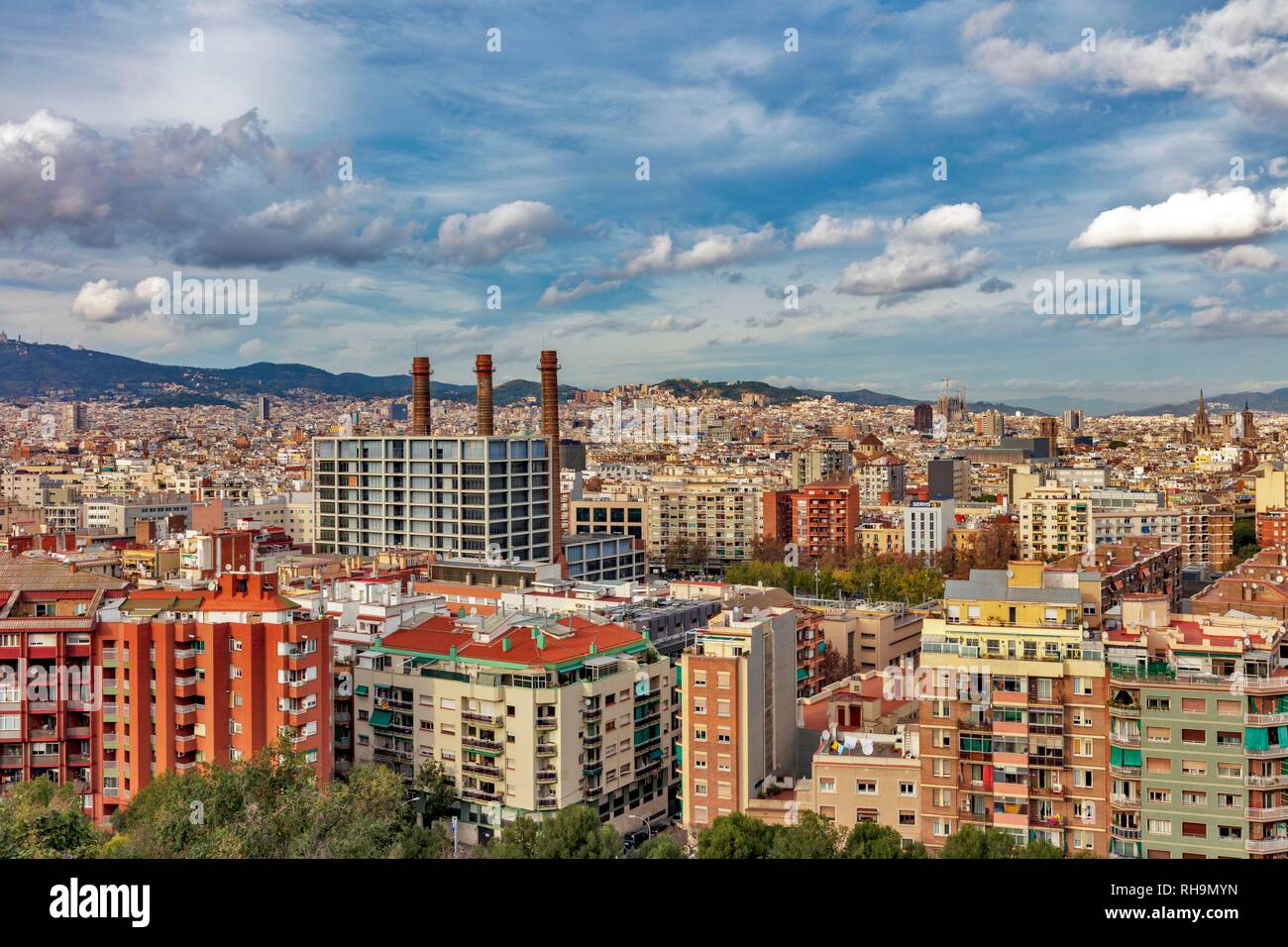 Vue depuis Montjuic, Barcelone, ​​Barcelona province, Catalogne, Espagne Banque D'Images
