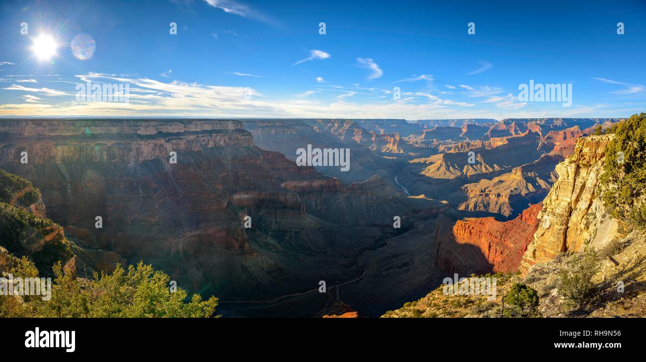 Panorama, gorge de la Grand Canyon avec la rivière Colorado, vue de Mohave Point, érodé, paysage rock South Rim Banque D'Images