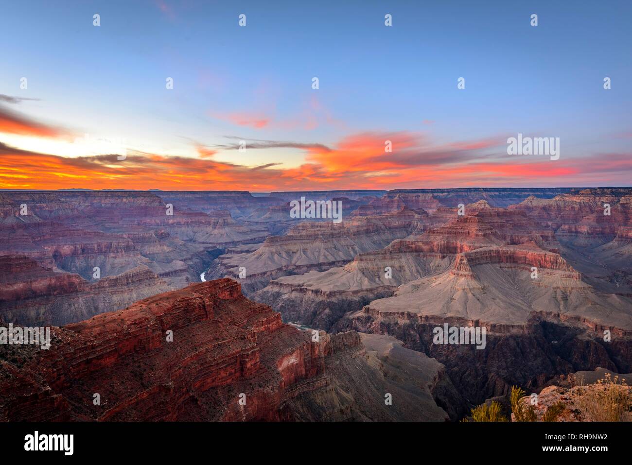 Gorge de la Grand Canyon au coucher du soleil, la rivière Colorado, vue du point Hopi, érodés paysage rock, South Rim Banque D'Images