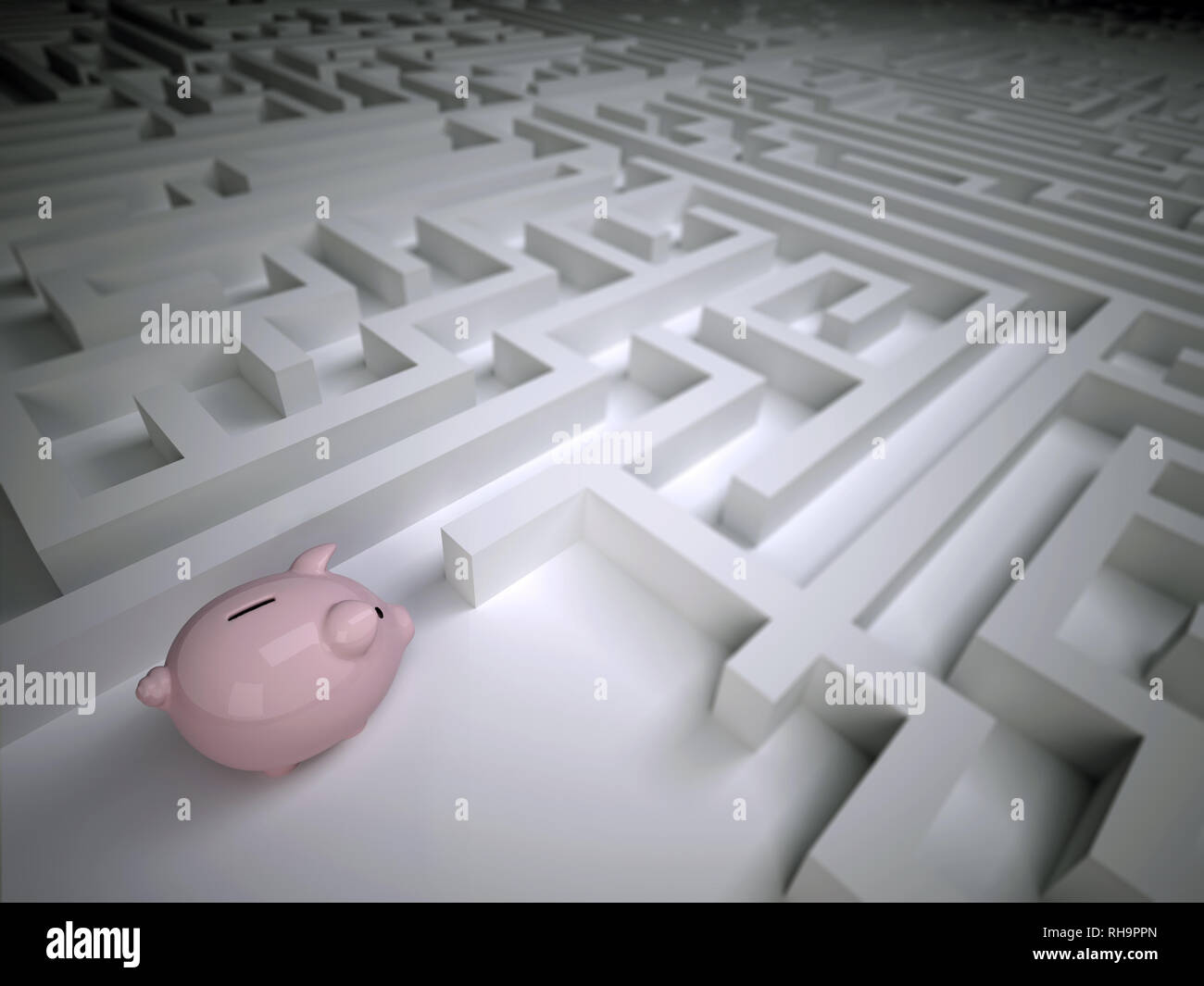 Piggy Bank dans le Labyrinthe Labyrinthe, 3d illustration Banque D'Images