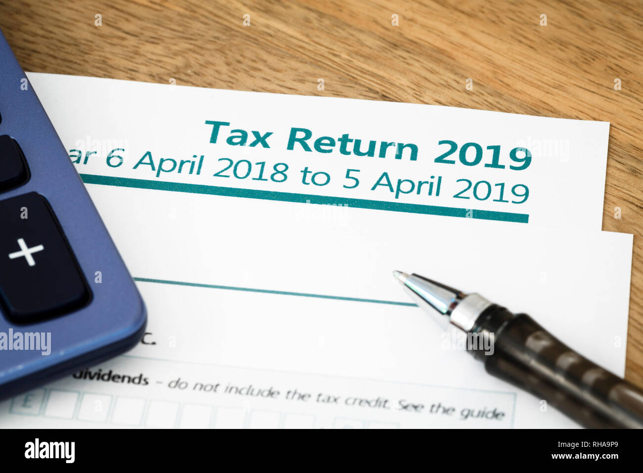 HMRC UK auto évaluation Formulaire de retour d'impôt sur le revenu 2019 Banque D'Images