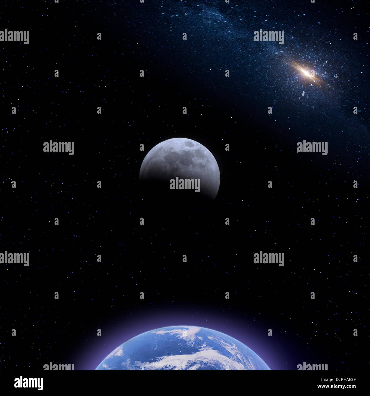 Lunar Eclipse Phase 4 - L'un d'une série d'articles présentant les différentes phases d'une éclipse lunaire photographié pendant le Super Blood Wolf Moon en 2019. Banque D'Images