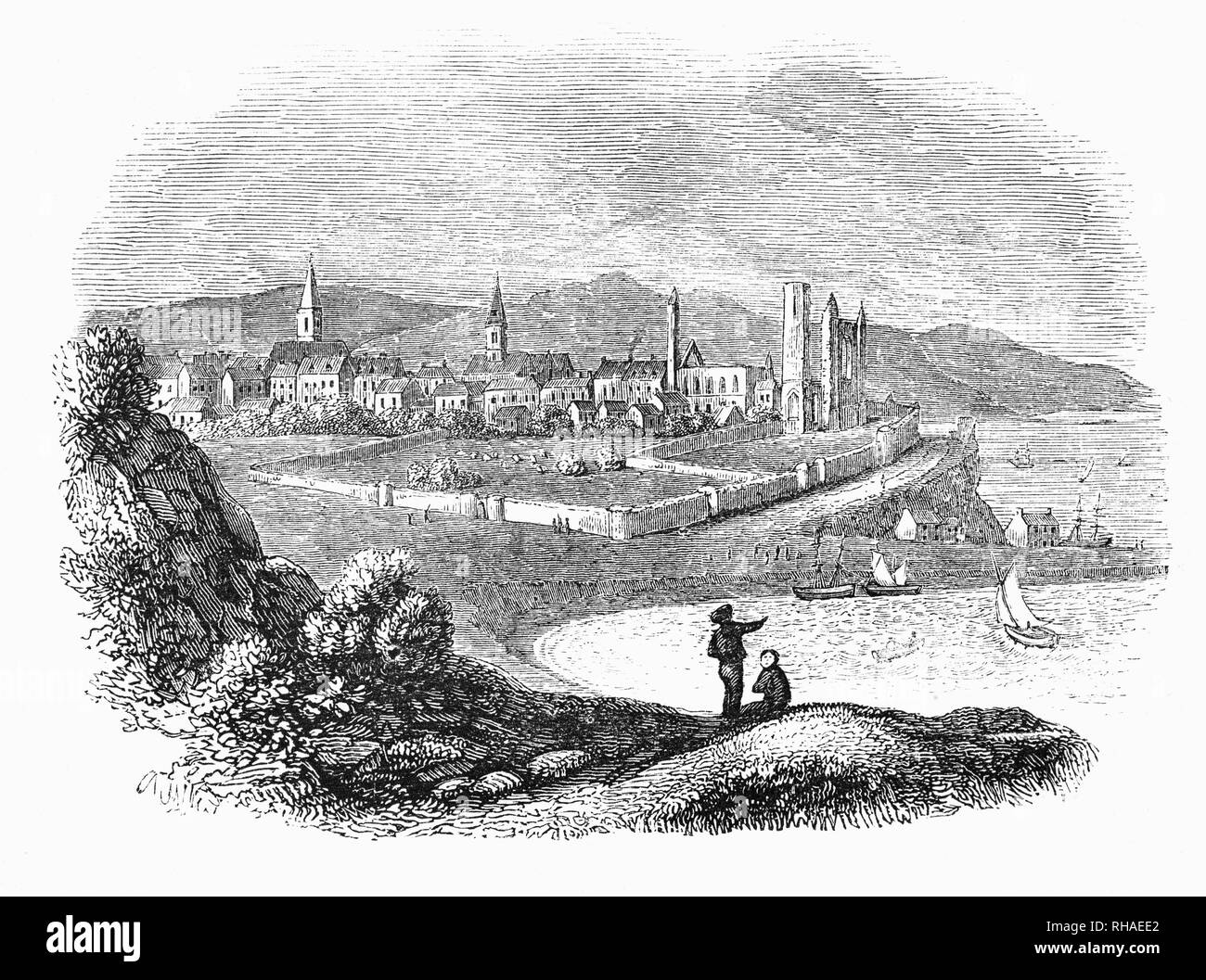 St Andrews, une ville sur la côte est de Fife, en Écosse, est nommé d'après Saint André l'Apôtre. Le burgh a été important depuis au moins le 747 annonce et est rapidement devenue la capitale ecclésiastique de l'Écosse, une position qui a lieu jusqu'à la réforme écossaise. La célèbre cathédrale, la plus grande d'Ecosse, est en ruine. Au 18e siècle, la ville était en déclin, mais est devenu connus comme le "home of golf" parce que le Royal and Ancient Golf Club of St Andrews, fondé en 1754, qui jusqu'en 2004 exercé la compétence législative sur le jeu dans le monde entier. Banque D'Images St Andrews, une ville sur la côte est de Fife, en Écosse, est nommé d'après Saint André l'Apôtre. Le burgh a été important depuis au moins le 747 annonce et est rapidement devenue la capitale ecclésiastique de l'Écosse, une position qui a lieu jusqu'à la réforme écossaise. La célèbre cathédrale, la plus grande d'Ecosse, est en ruine. Au 18e siècle, la ville était en déclin, mais est devenu connus comme le "home of golf" parce que le Royal and Ancient Golf Club of St Andrews, fondé en 1754, qui jusqu'en 2004 exercé la compétence législative sur le jeu dans le monde entier. Banque D'Images