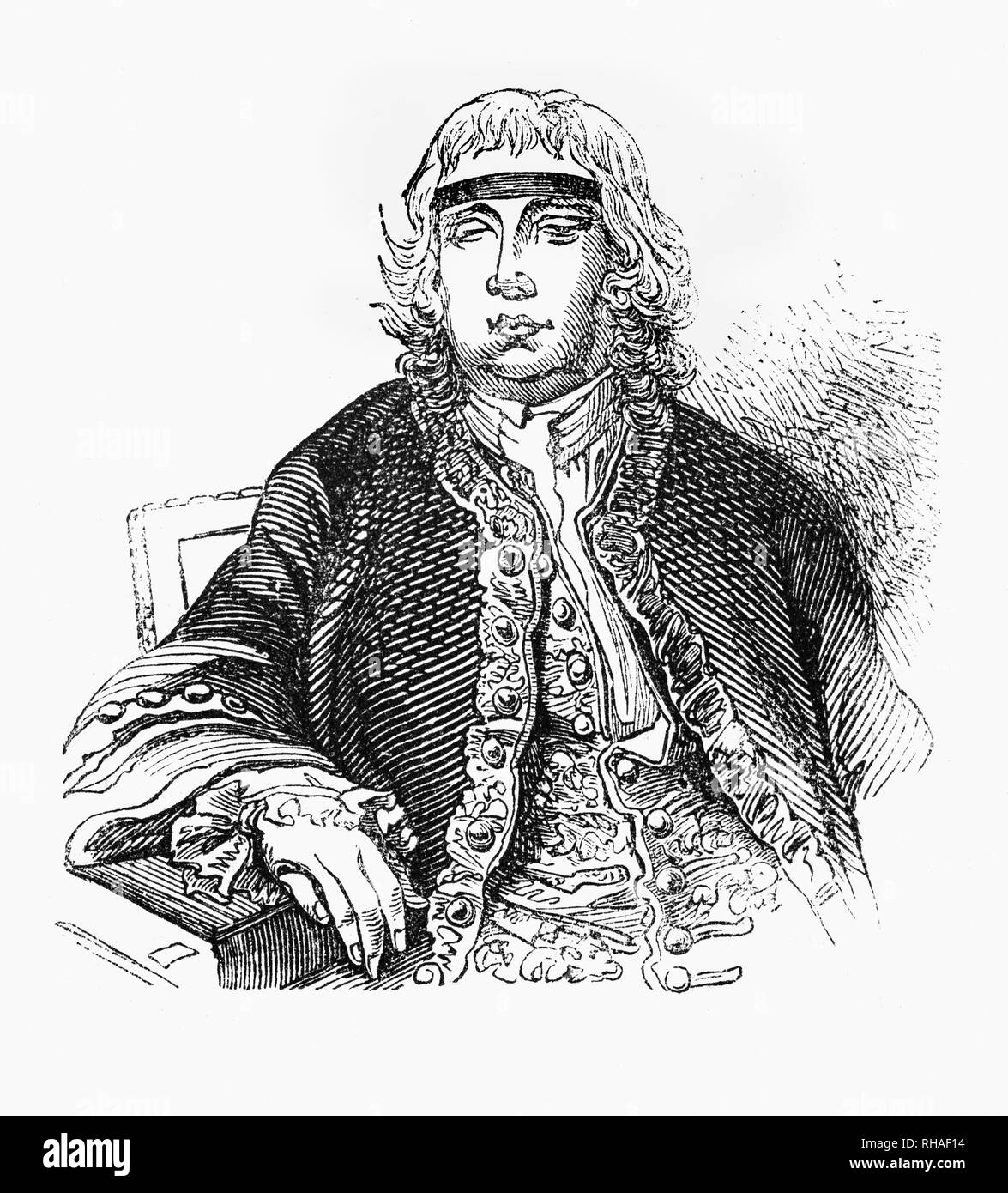 Portrait de Sir John Fielding (1721-1780), magistrat et réformateur social anglais du 18e siècle. En dépit d'être aveuglé âgés de19, John a étudié le droit avec son demi-frère et premier magistrat Henry Fielding. John Fielding était connu comme le 'Bec' aveugle pour sa capacité à identifier les criminels par le son de leur voix. Il éradiquer la corruption et l'amélioration de la justice, à Londres. Ils ont formé la première force de police professionnelle, la Bow Street Runners, a distribué la Gazette de la police avec des descriptions de criminels connus et a créé le premier service des archives criminelles de la police. Banque D'Images