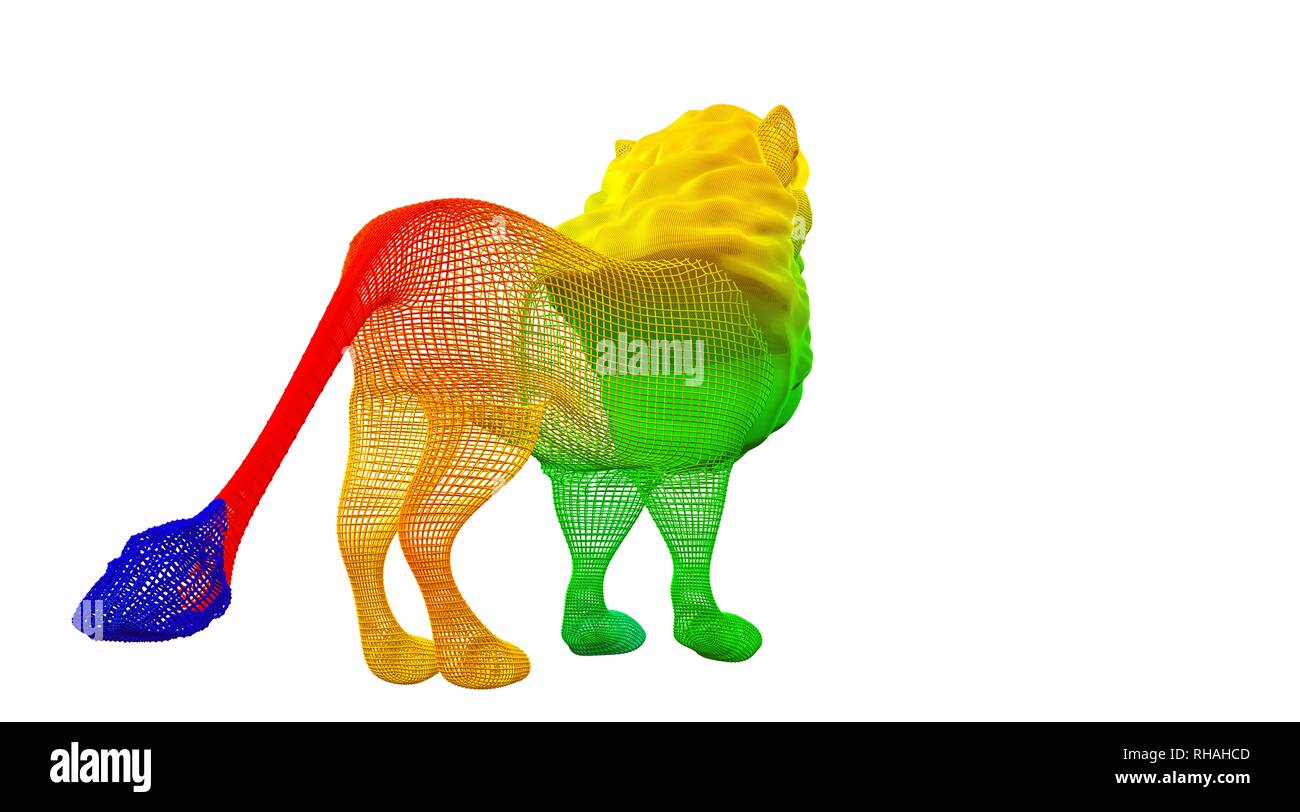 Le rendu 3D d'un arc-en-ciel colorés exposés sur des animaux blanc Banque D'Images